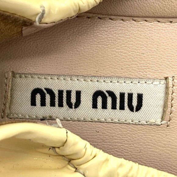 Miu Miu 37 Yellow Patent Leather Flats W/ Embellished Bow & Rhinestones - Picture 7 of 9